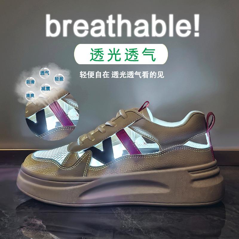 Summer Little White Shoes New Korean Version Ins Female Students Height Increase Hollow Mesh Breathable Casual Street Shot NK702