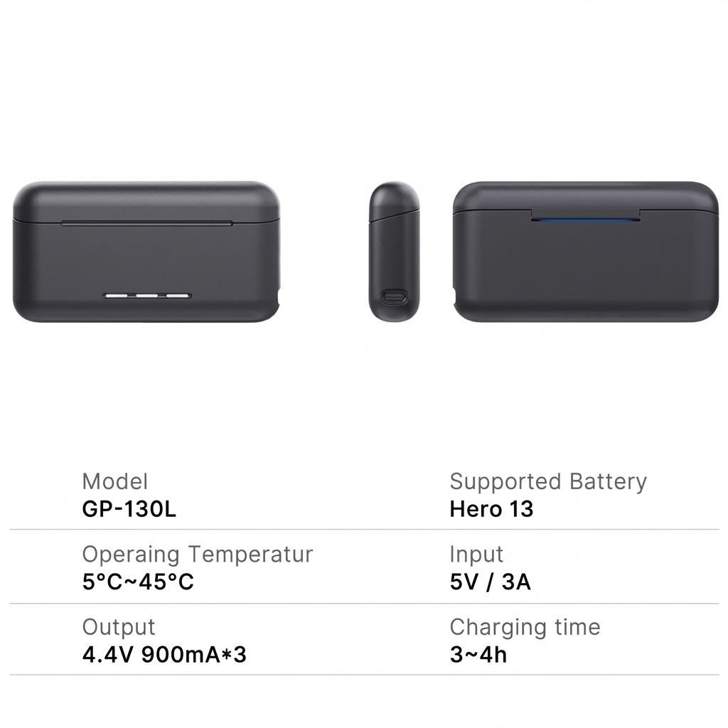 Battery Charger for GoPro Hero-13 Three-Slot Portable Storage Case with Fast Charging Function