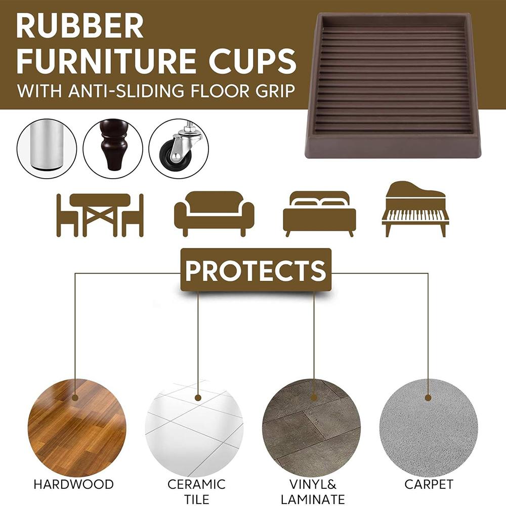 4 Pcs Rubber Furniture Castor Cups, Furniture Coasters Feet Pads Anti-Sliding Floor Grip Floor Protectors For All Floors & Wheels Of Furniture, On - View #13