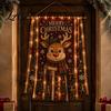 Santa Claus Elk Snowman Gingerbread Man Banner Christmas Hanging Cloth Decoration with LED Light for Home Door Wall And Window Holiday Indoor Outdoor