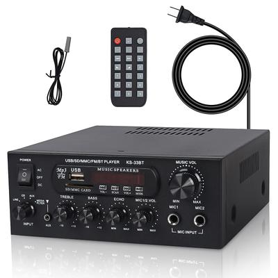 E-Greetshopping Karaoke Bluetooth 5.0 Power Amplifier 220W HI-FI Digital Stereo Mixer USB/SD Card Home Audio System Black