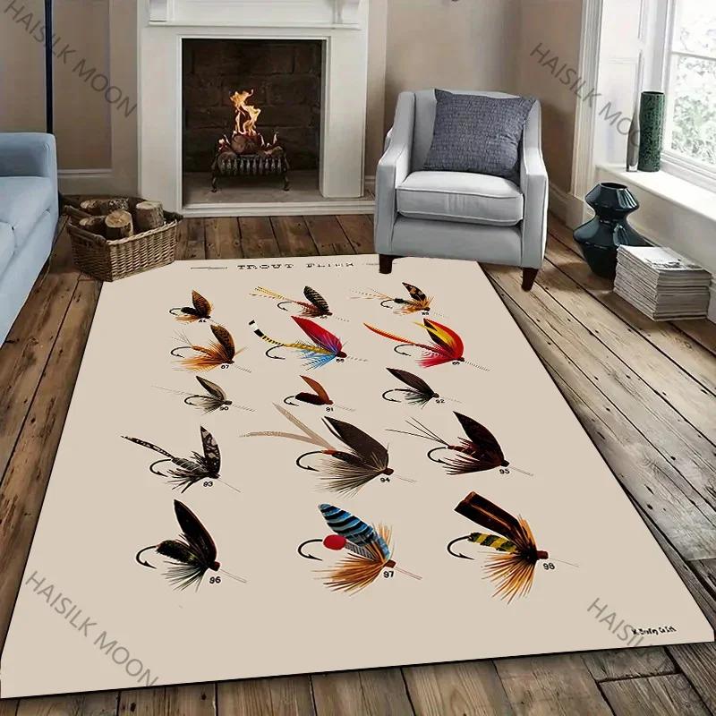 3D HD Fish Bait Pattern Carpet Bedroom Floor Living Room Office Mat, Durable Machine Washable Rug Non-slip Exquisite Home Decor