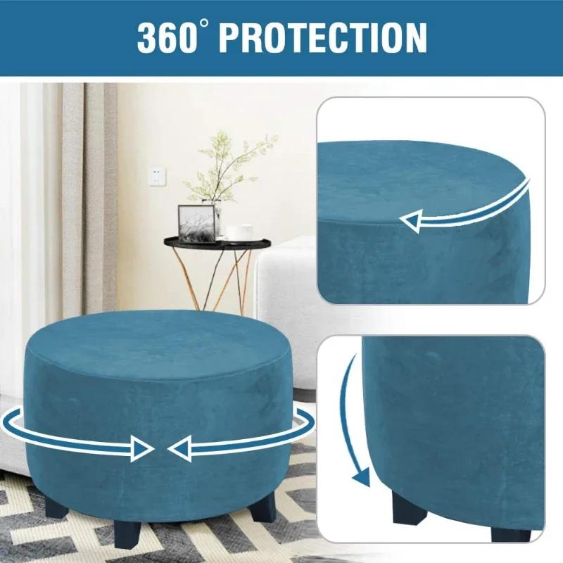 Round Ottoman Cover Super Soft Velvet Footrest Covers All-Inclusive Ottoman Stool Case Elastic Slipcovers Living Room Bedroom