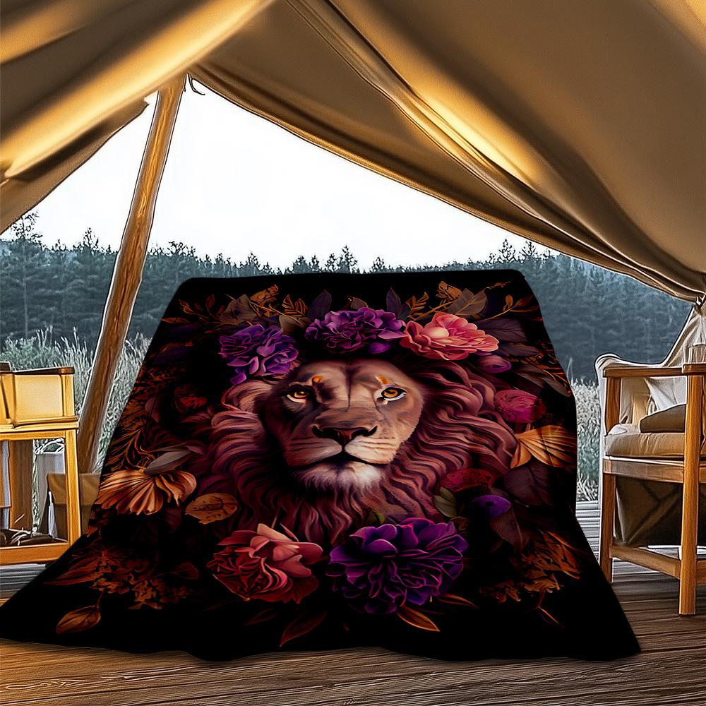 

1 шт. Плед с цветочной короной льва для улицы - Легкий фланелевый плед для путешествий, кемпинга, гостиной, дивана, стула yy251114201 75x90cm