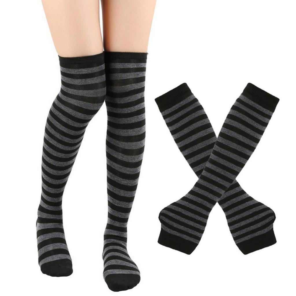 Striped Knee-High Socks And Arm Warmers Set