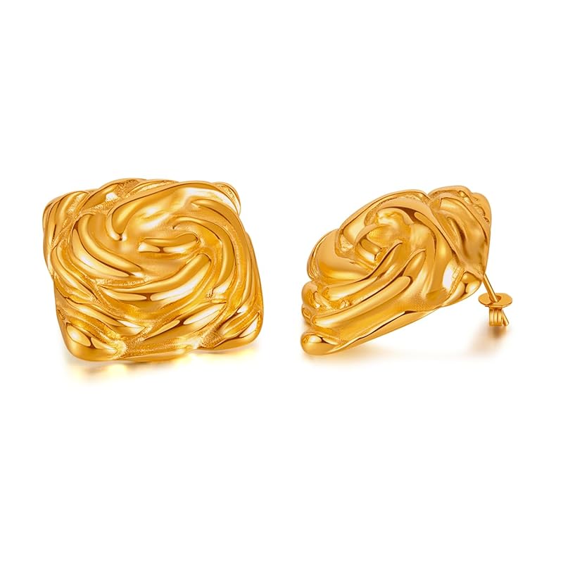 

Rockyu earrings ladies gold stud earrings for both ears stainless french design 28mm Compatible with metal allergies Gorgeous