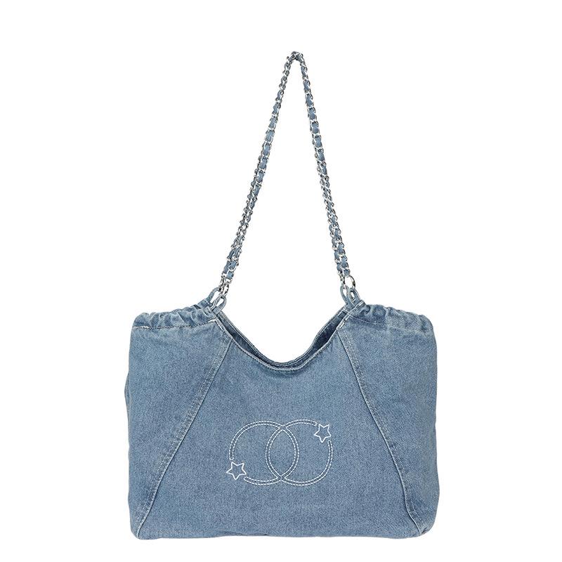 Denim Commuter Tote in Koreaanse Stijl: Retro Grote Capaciteit Okselketting Schoudertas
