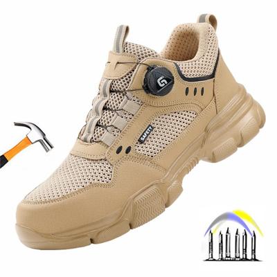 Sapatos de Segurança de Verão com botão giratório malha respirável sapatos de trabalho para homens Tênis antiperfuração para trabalhar com proteção para os dedos do pé