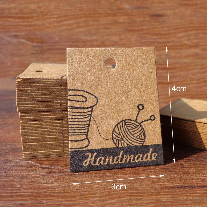 100pcs Handmade Kraft Paper Hanging Tags Sewing Machine Love Handmade Gift Packaging Baking Hanging Tags with Hemp Rope