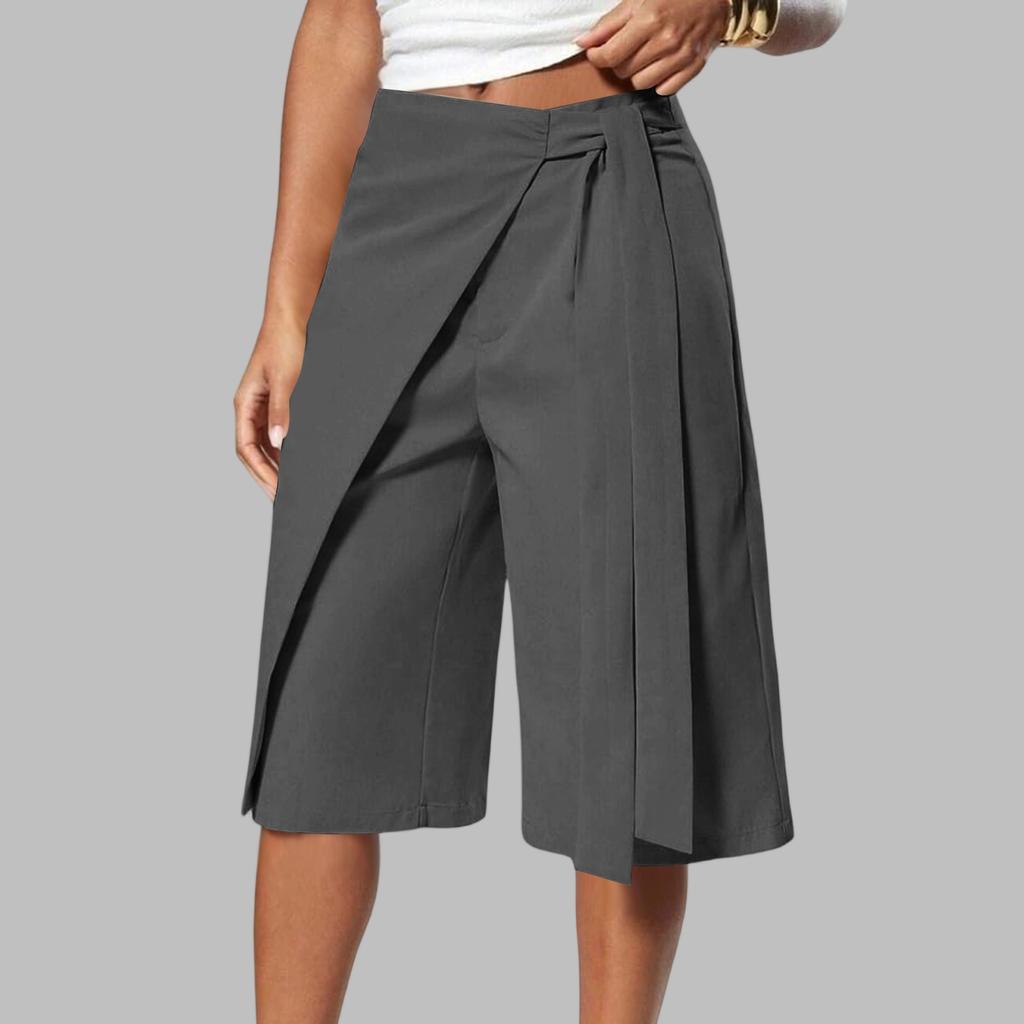 Gonna-pantalone a portafoglio con cintura in ecopelle larga da donna per abbigliamento business casual