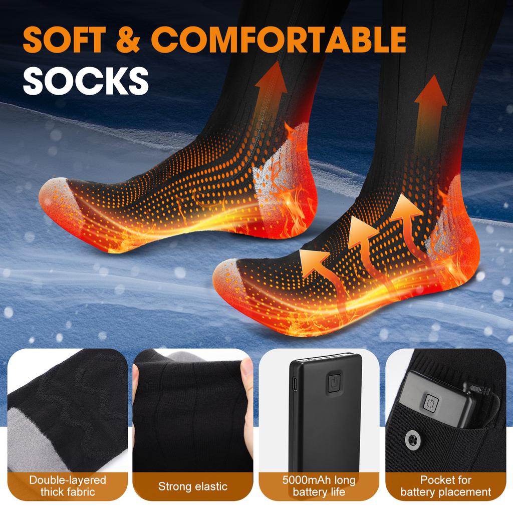 APP Control USB Rechargeable Heated Socks Electric Heating Socks Thermal Stockings Warming Foot Leg Socks for Winter Outdoor Ski