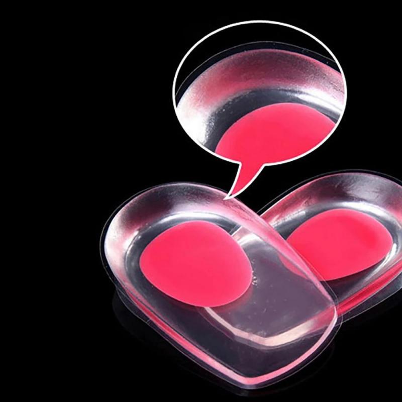2Pair Silicone Gel Insoles Heel Plantar Fasciitis Heel Cushion Pain Absorption Heel Pads Relief Shock for Callus Corns Bone Pink*1+blue*1