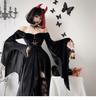 JUNDOMECY Sexy Black Witch Cosplay Costume for and Wizard Plus Includes Long and Knee Perfect for Halloween Stage School Cultural and Recitals