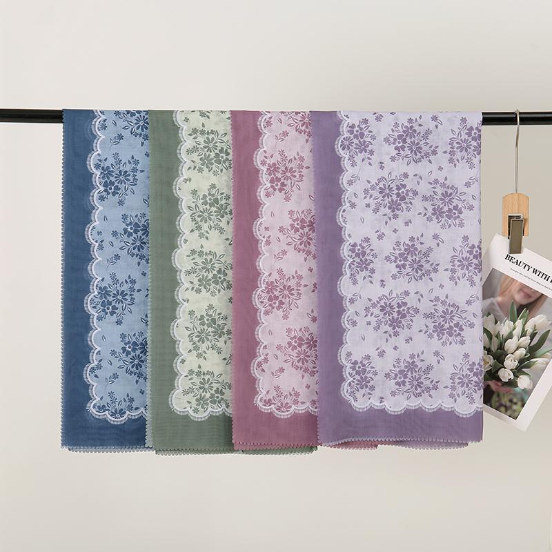 New Cotton Voile Printed Bawal Hijab Scarves Malaysia Muslim Cotton Voile Printed Hijab Square Scarf For Women Headscarf 110*110