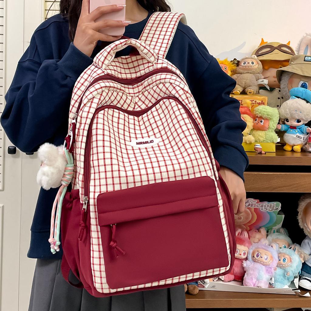 Schoolbag, a piece of junior high school girls plaid contrasting colors, high value, juvenile sense, students, large capacity, high school students