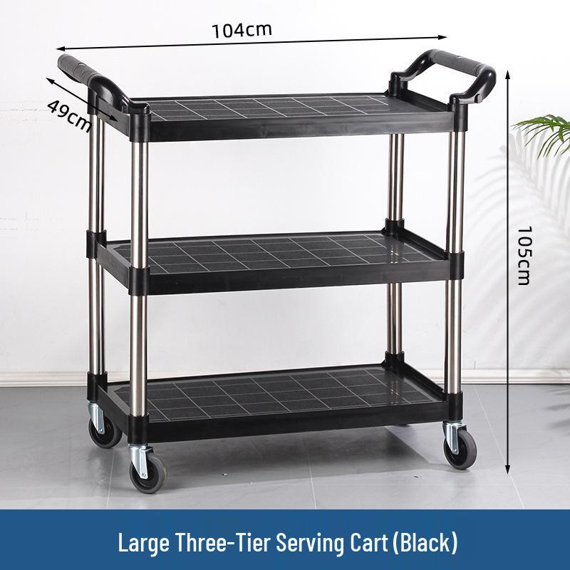 Three-tier Stainless Steel Service Cart: Meal, Food, Beverage, and Dish Collection Trolley for Restaurants and Hotels.