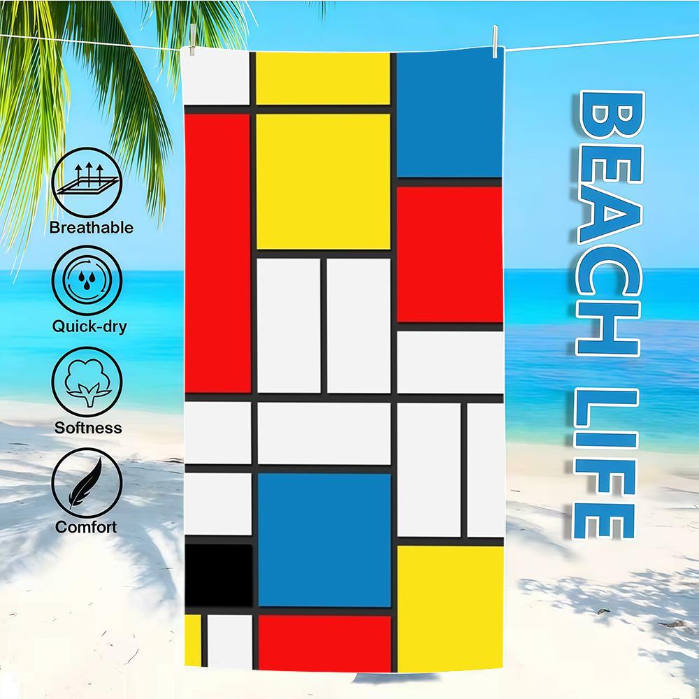 

Mondrian Towel Textile Bathrobe Beach Quick-Drying Lightweight Portable Camping Swim Piet Pool Travel W30*H60(CM)
