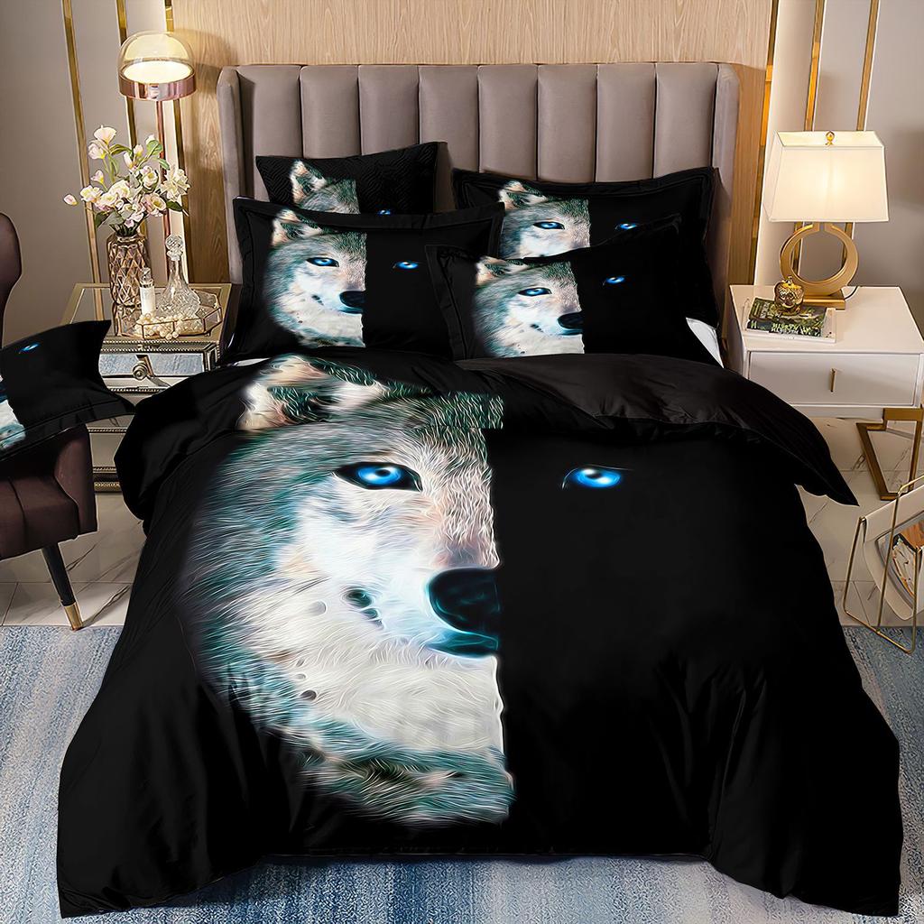 3D Animal Wolf Three-Piece Set, Kit Bedding, Indian Style