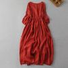 Literarisches Retro-Kleid für Damen, hautfreundlich, große Größe, mit sieben Ärmeln, hohle, lockere Taille