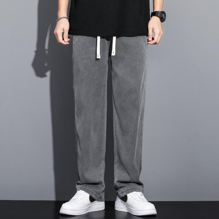 Men's Summer Ice Silk Tencel Jeans - Trendy, Straight, Loose, Wide-Leg Pants