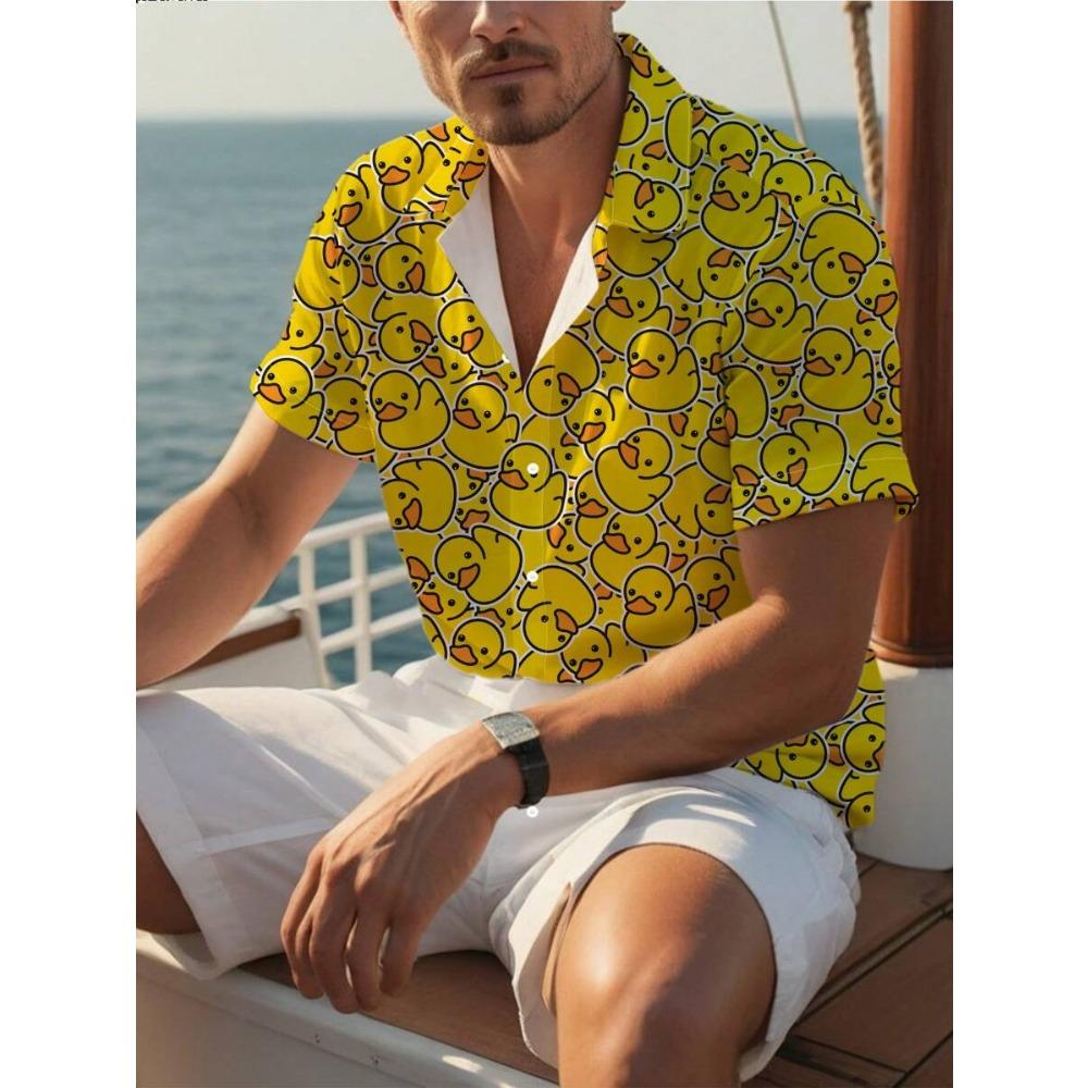 Men's 3D Summer Splicing Yellow Duck Printed Shirt