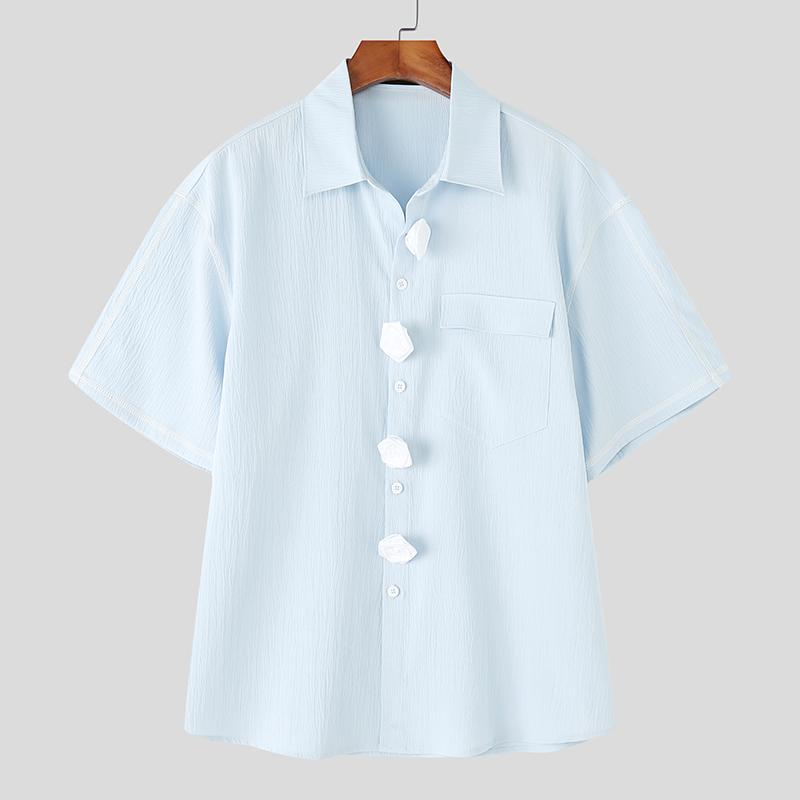 

INCERUN S-XXXXXL Short Sleeved Shirt Men Lapel Flowers Casual Loose Tops 5XL синий