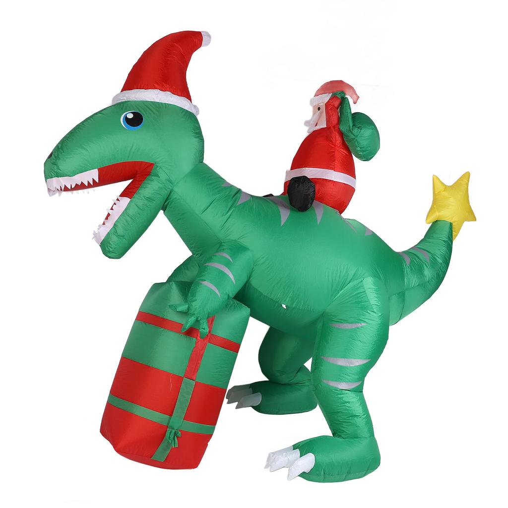 7.87ft Aufblasbarer Weihnachtsmann auf Dinosaurier mit eingebauten LED-Leuchten Aufblasbare Weihnachtsdekorationen für