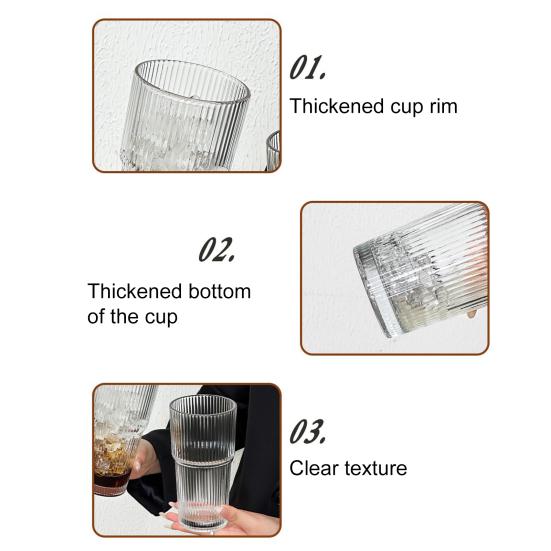 Ribbed Glass Tumbler with Lid And Straw, 560ml Capacity Iced Coffee Cup, Reusable Cold Drink Glass for Home, Travel Cup Fits Car Holder