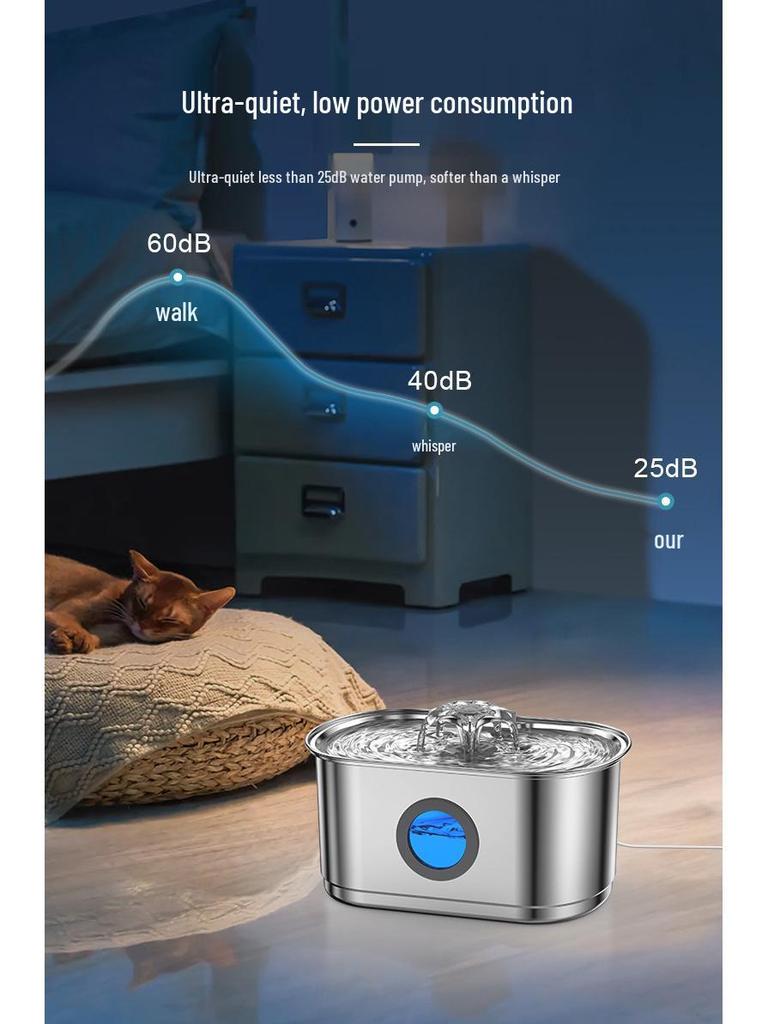 Silent Stainless Steel Pet Water Fountain and Feeder