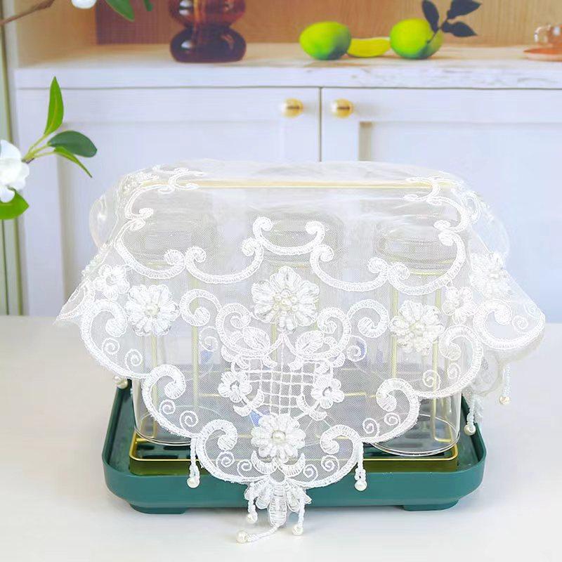 NEW White beads flowers Embroidery table cloth cover wedding tea tablecloth kitchen Christmas Table decoration and accessories