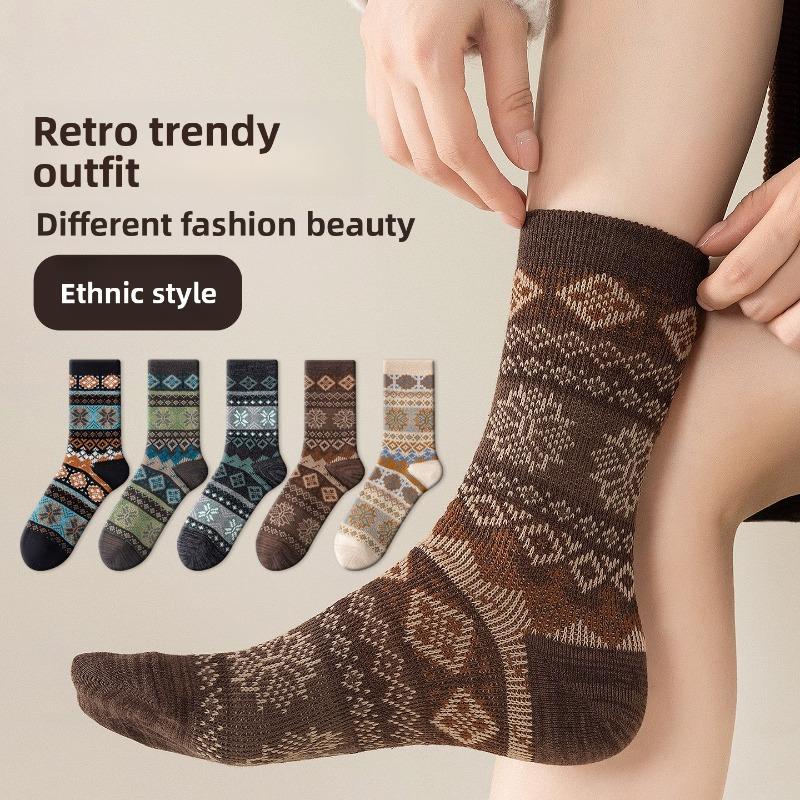 Ethnic-style Socks for Women in Autumn and Winter, Retro Ethnic-style Thigh-high Socks, Thickened Warm Thigh-high Socks, Trendy Socks, Pile Socks