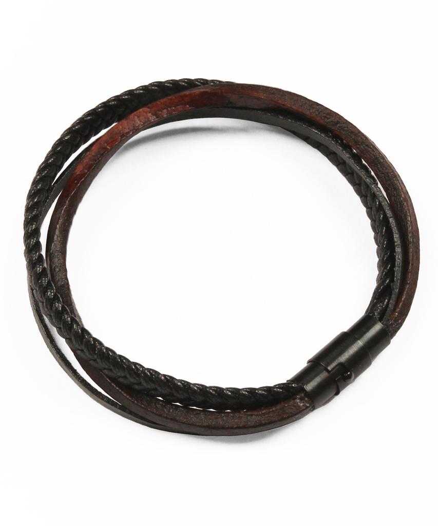 Doffjason Minimal Layered Leather Bracelet Black