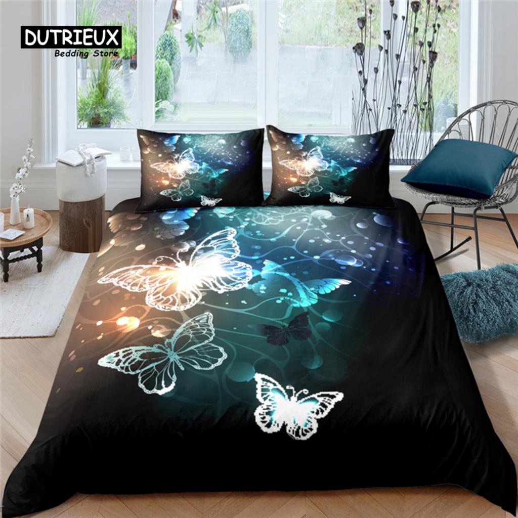 Hjemmeliv Luksus Sommerfugltrykk 2/3 stk. Mykt Dynetrekk Putetrekk Queen og King Size Barnesengesett EU/US/AU Størrelse