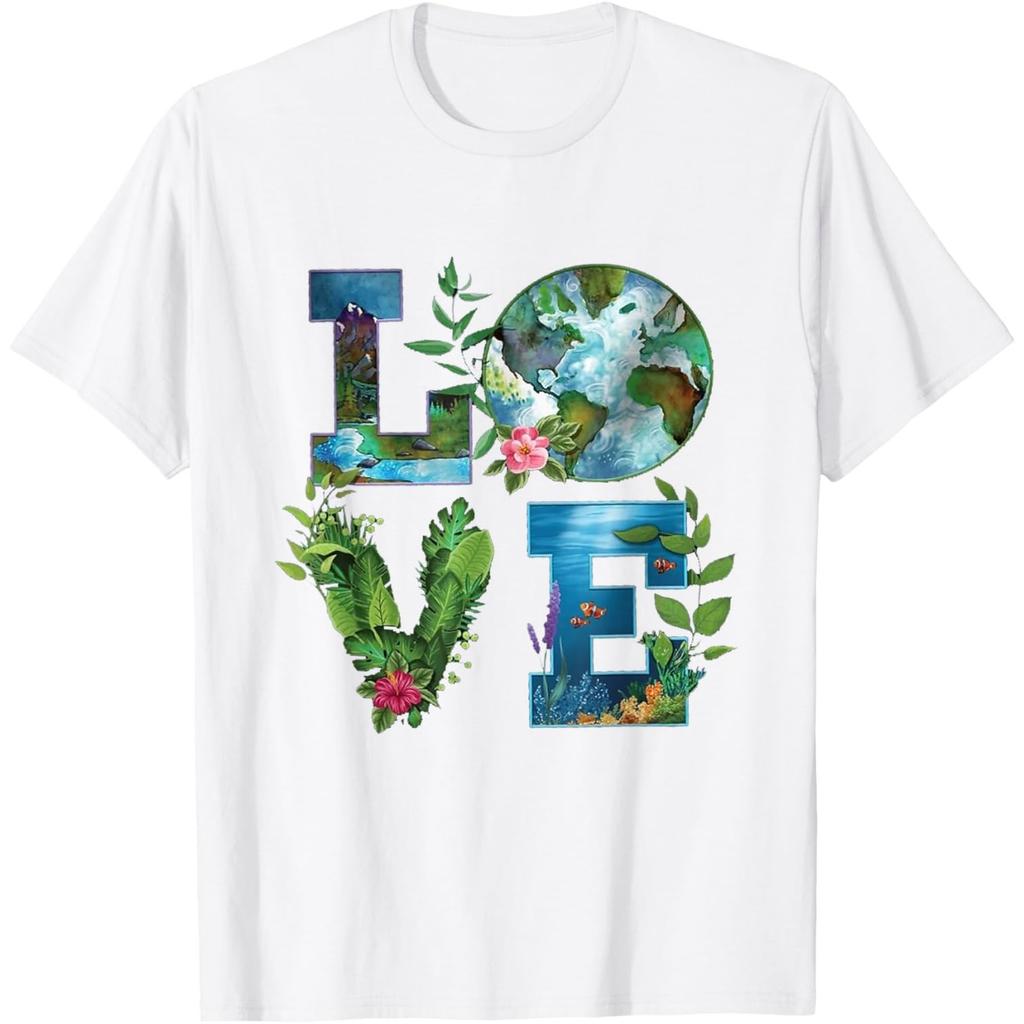 Love Earth Themed Graphic Tee Sustainable Planet Print Casual Cotton T-Shirt Unisex