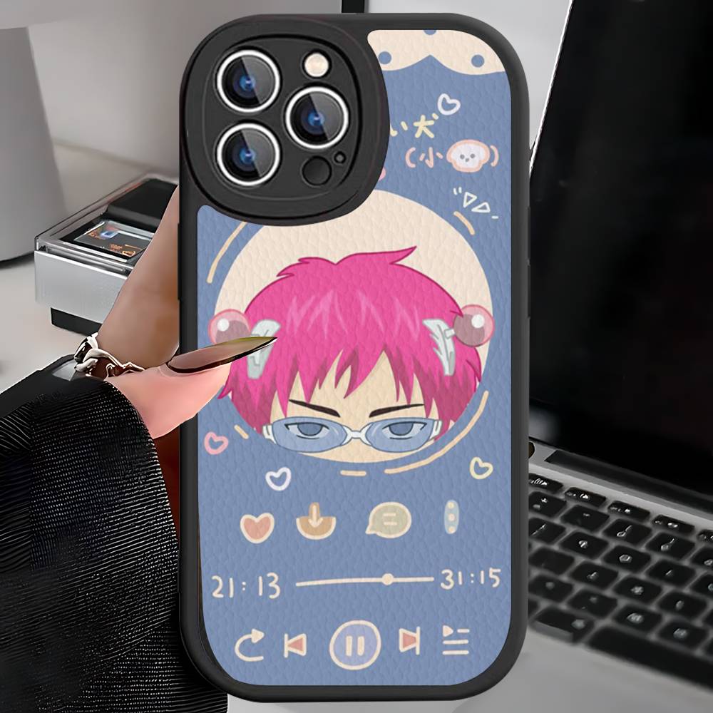 Anime Saiki Kusuo Phone Case For IPhone 16 15 14 11 12 13 Pro Max Plus Back Leather Shell