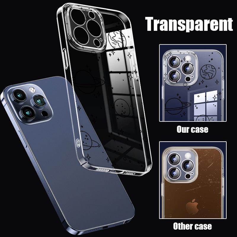 Planet Astronaut Pattern Hard PC Clear Case For iPhone 16 Pro Max 15 Pro 14 13 12 11 Transparent Shockproof Slim Phone Cover