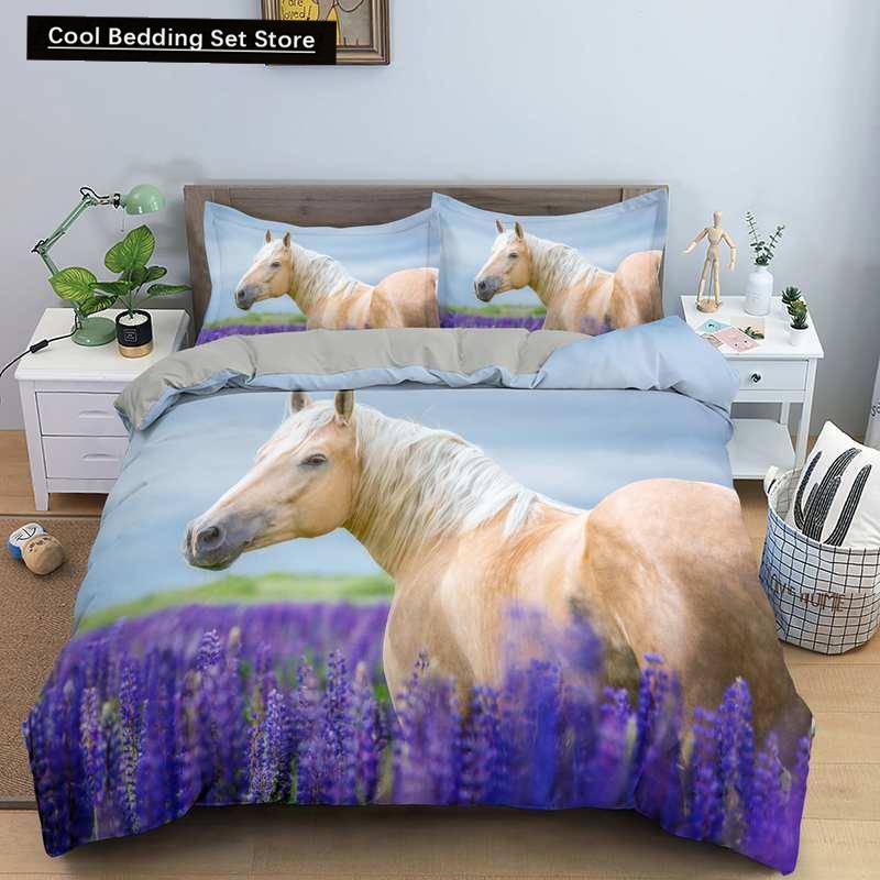 Horse Bedding Sets Single Double Queen King Size Quilt Duvet Cover Set with Pillowcase Animal 2/3pcs Polyester Comforter Cover