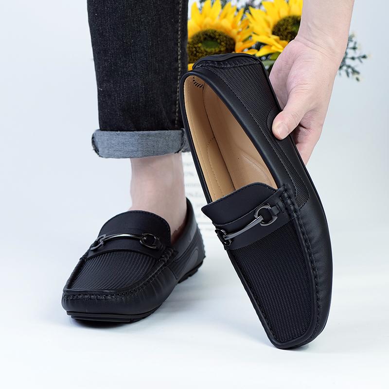 New Brand Design Luxury Highquality Decorative Buckle Men Comfortable Soft Flat Bottomed Square Head Driving Leisure Loafer Shoe