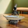African Girl Holding A Plate Sculpture, Home And Office Decorative Storage Ornament, Vintage Collectible Craft Deskt Decor