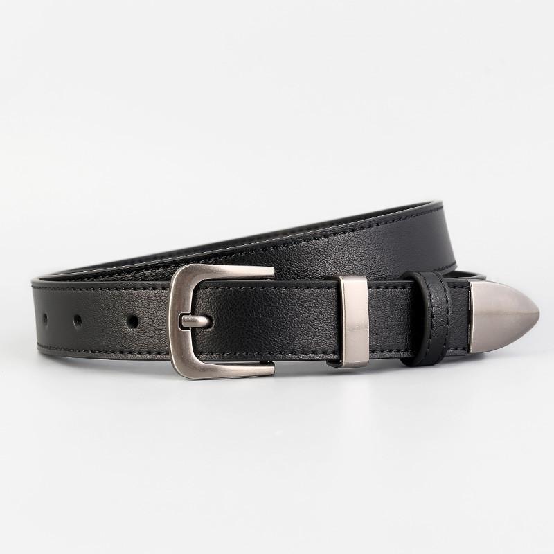 

Classic Leather Belt For Women With Vintage Style And Pin Buckle For Casual And Business Wear чёрный