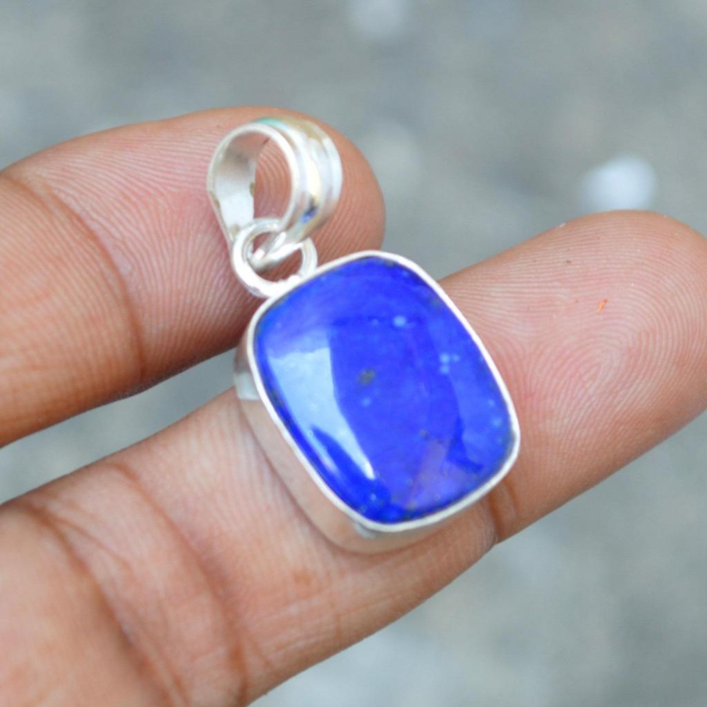 Geniune Blue Lapis Lazuli Gemstone 925 Sterling Silver Artisan Handmade Pendant
