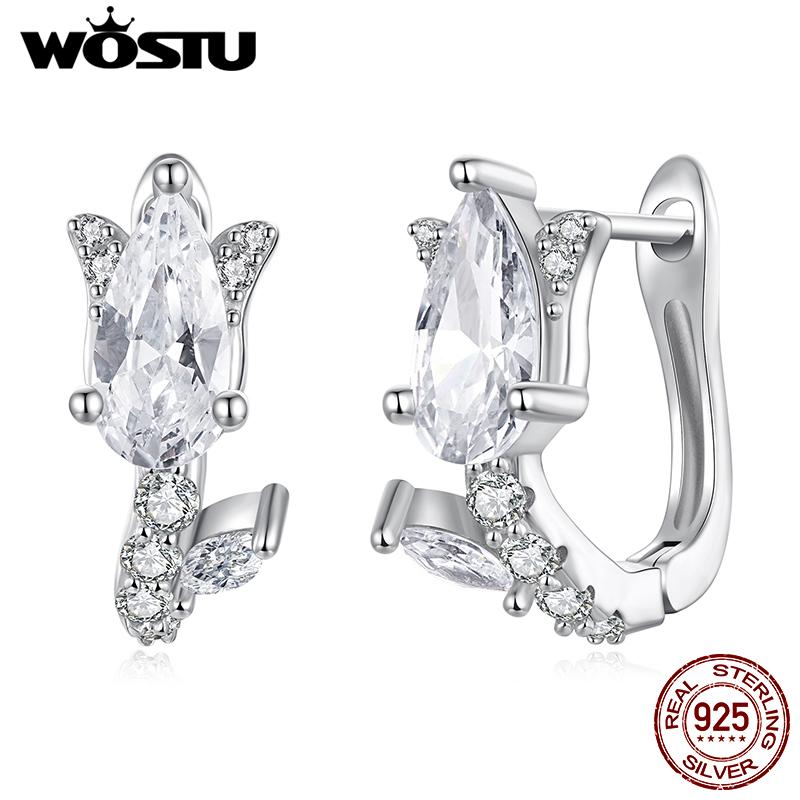 WOSTU 925 Sterling Silver Osmanthus Flower Stud Earrings For Women Handmade Jewelry Gift Full Zircon Huggies Earrings Best Gift