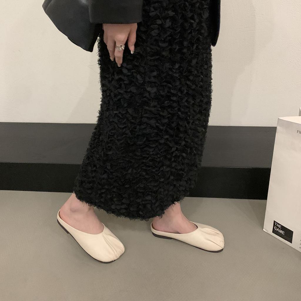 Lazy Bag Head Half Slippers Women's Spring and Summer Wear 2025 Flat-bottomed Soft-soled French Sandals Retro Grandma Shoes One Pedal