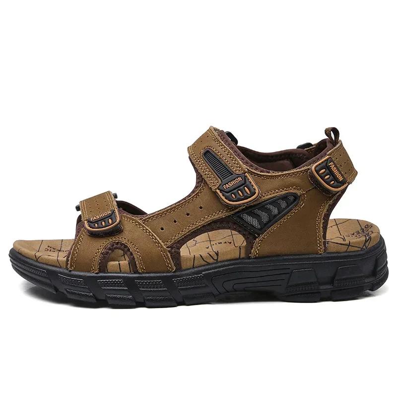 Genuine Leather Men's Sandals Summer Leisure Men Shoes High Quality Soft Casual Sandals for Men Beach Hiking Men's Shoes Size 46