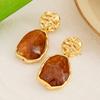 Pinkdudu French Bohemian Irregular Stone Metal Dangle Earrings Eclectic Vintage Style Statement Drops for Women Artsy & Chic PD1291