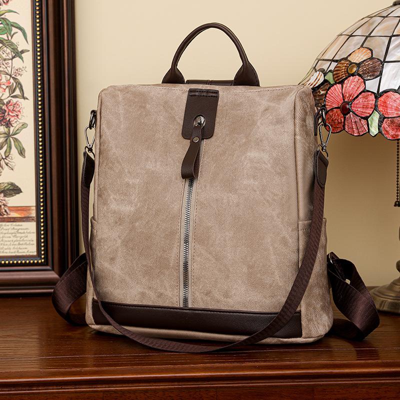 Zipper Backpack Women's Block Color Backpack Female Anti-Theft Schoolbag