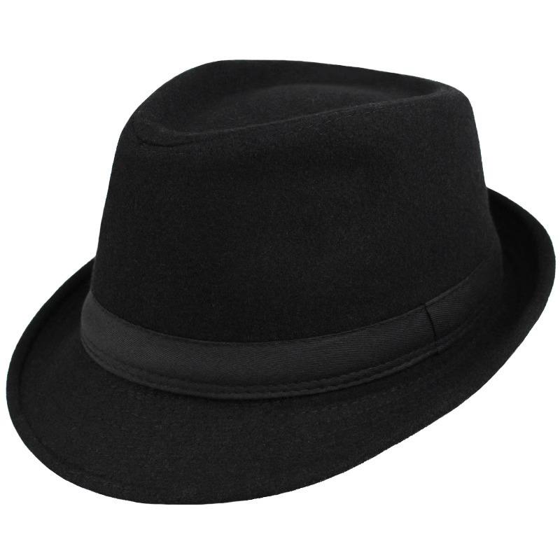 Winter Tweed Small Edge Men's Top Hat Jazz Hat Tweed Material Autumn and Winter Warm Hat Old Man Hat Winter Top Hat