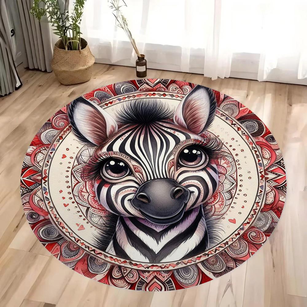 Boho Animals Printing Round Carpet Living Room Bedroom Kitchen Bathroom Floor Mat Soft Circle Rug Birthday Decor