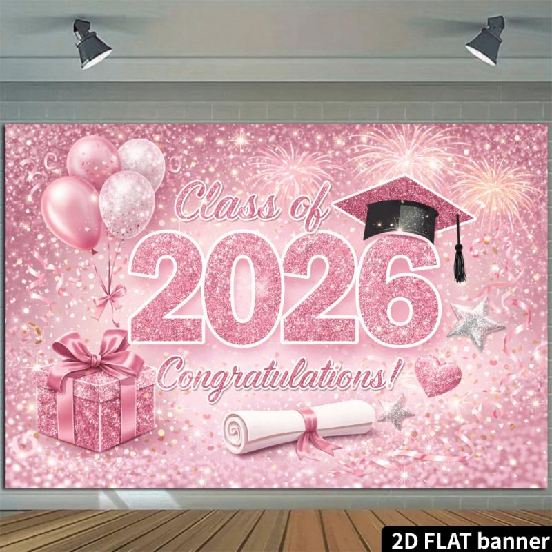 Arazzo Rosa Onirico per Laurea Sfondo con Numero Scintillante da Appendere alla Parete Decorazione per Feste Indoor Outdoor