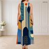 Women Plus Size Round Neck Triple Keyhole Sleeveless Geometric Printed Maxi Dress
